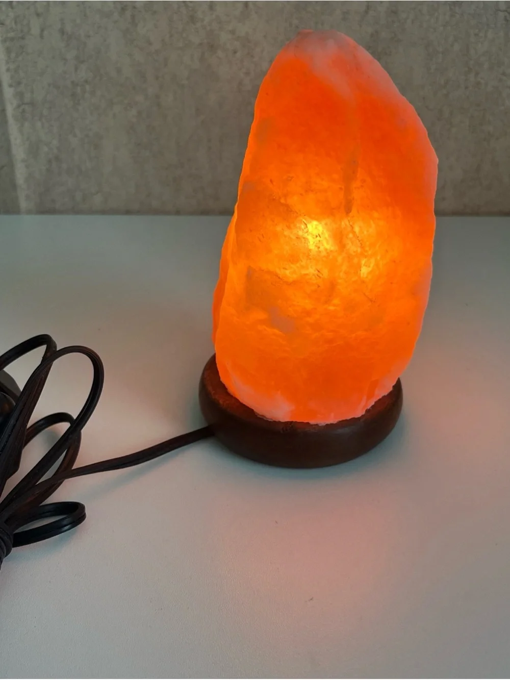 Himalayan Salt Lamp Pink Crystal Rock On Wooden Base Dimmable Switch 7” 3 Pound